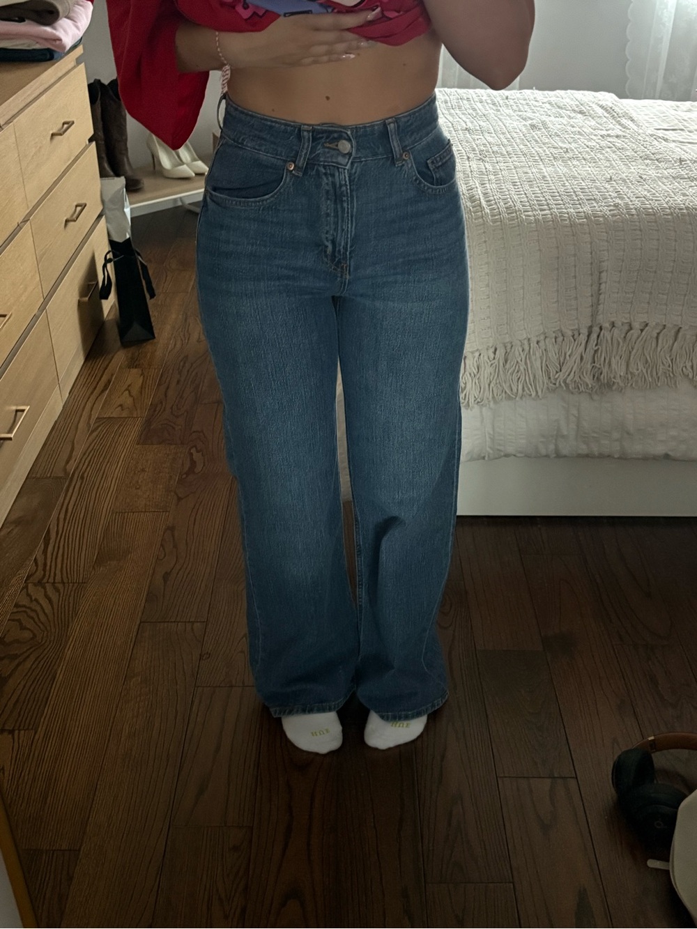 H&M High-Rise Wide Leg Jeans - Medium Blue Wash